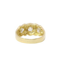14KT Gold Ring Unisex Three White CZ Center Stones Scallop Edge Nugget Band