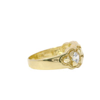 14KT Gold Ring Unisex Three White CZ Center Stones Scallop Edge Nugget Band