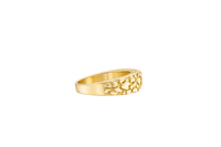 14KT Gold Ring Women's Nugget Band with Heart Shape White CZ Center Stone Plain Border and White CZ Stones on Edge of Band