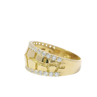 14KT Gold Ring Unisex Jumbo Nugget Band with White CZ Stone Border