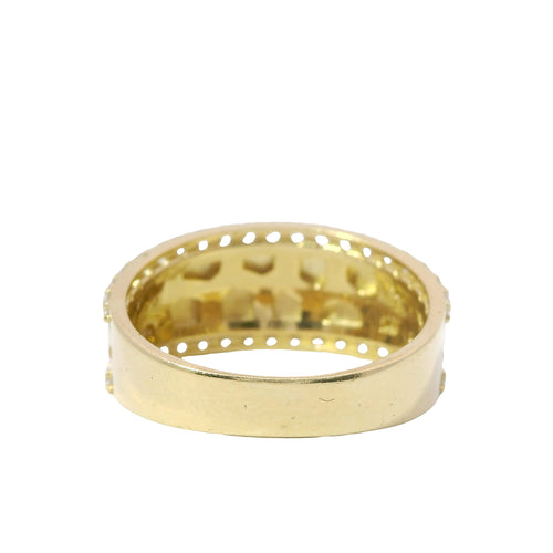 14KT Gold Ring Unisex Jumbo Nugget Band with White CZ Stone Border
