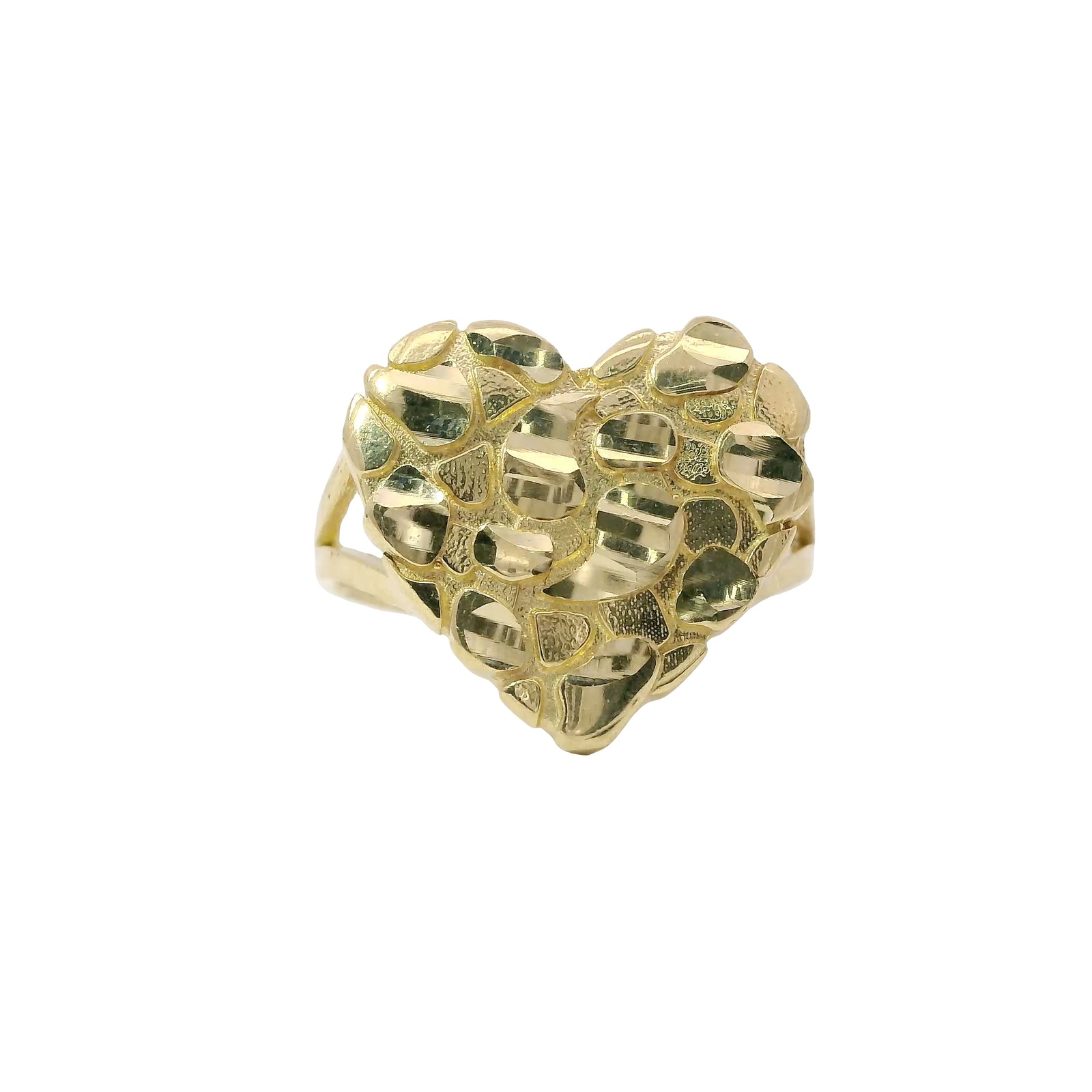 14KT Gold Ring Women's Large Nugget Heart Shape with Plain Split Band