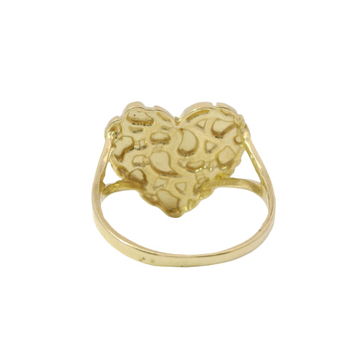 14KT Gold Ring Women's Large Nugget Heart Shape with Plain Split Band