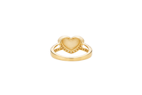 14KT Gold Ring Women's Nugget Puff Heart Center with White CZ Stones on Border and Split Band