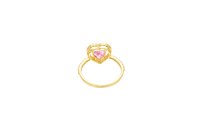 14KT Gold Ring Women's Open White CZ Heart Shape and Band with Smaller Pink Heart Shape CZ Center Stone