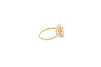 14KT Gold Ring Women's Open White CZ Heart Shape and Band with Smaller Pink Heart Shape CZ Center Stone