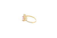 14KT Gold Ring Women's Open White CZ Heart Shape and Band with Smaller Pink Heart Shape CZ Center Stone