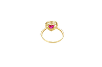 14KT Gold Ring Women's Open White CZ Heart Shape and Band with Smaller Red Heart Shape CZ Center Stone