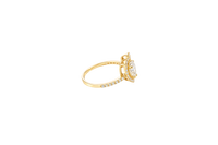 14KT Gold Ring Women's Open White CZ Heart Shape and Band with Smaller White Heart Shape CZ Center Stone