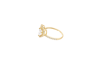 14KT Gold Ring Women's Open White CZ Heart Shape and Band with Smaller White Heart Shape CZ Center Stone