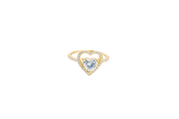 14KT Gold Ring Women's Open White CZ Heart Shape and Band with Smaller White Heart Shape CZ Center Stone