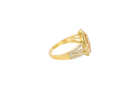 14KT Gold Ring Women's Oval Two Tone St Jude White CZ Stones Background Border Double Split CZ Band