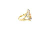 14KT Gold Ring Women's Oval Virgin Mary Tri Tone CZ White Stone Tiara with Plain Split Band
