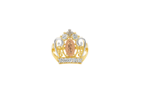 14KT Gold Ring Women's Oval Virgin Mary Tri Tone CZ White Stone Tiara with Plain Split Band