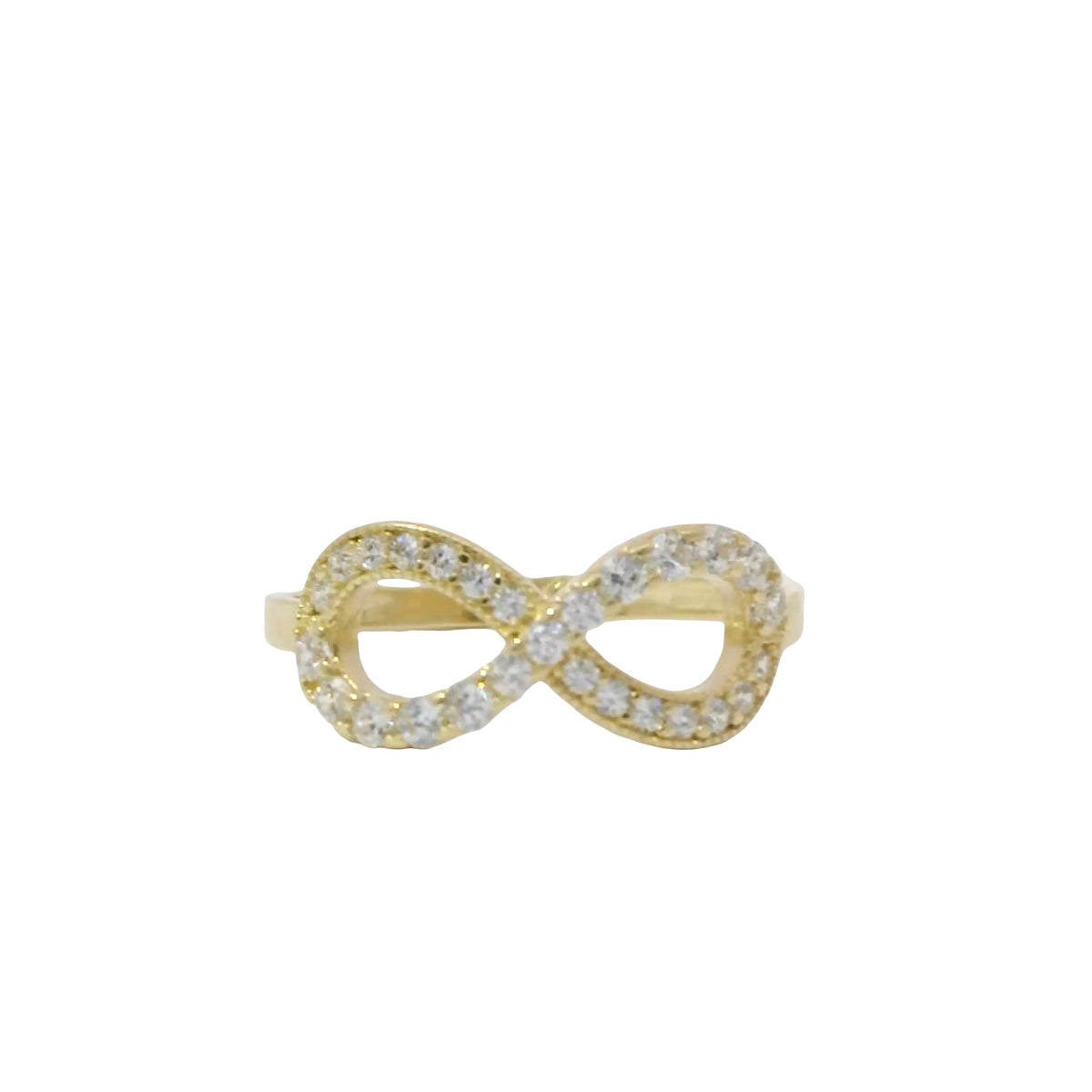 14KT Gold Ring Women's Half Pave Set White CZ Stone Infinity Loop Plain Band