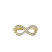 14KT Gold Ring Women's Half Pave Set White CZ Stone Infinity Loop Plain Band