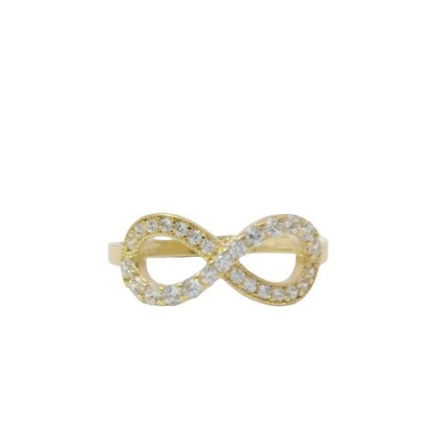 14KT Gold Ring Women's Half Pave Set White CZ Stone Infinity Loop Plain Band