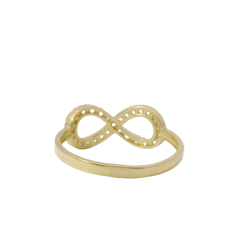 14KT Gold Ring Women's Half Pave Set White CZ Stone Infinity Loop Plain Band