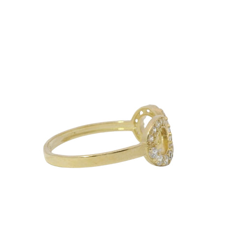 14KT Gold Ring Women's Half Pave Set White CZ Stone Infinity Loop Plain Band