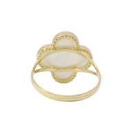 14KT Gold Ring Women's Jumbo Pearl Color Clover with Beaded Border and Plain Split Band
