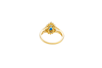 14KT Gold Ring Women's Pear Navy Blue CZ Center with Round Double White CZ Stones Border and Plain Split Band
