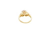 14KT Gold Ring Women's Pink Round 6 Prong Center CZ with White Baguette CZ Band and Plain Lips Border