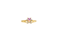 14KT Gold Ring Women's Pink CZ Top Stone with White CZ Stones Border Outline Only Star Shape Plain Split Band