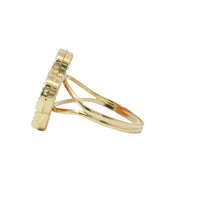 14KT Gold Ring Women's Jumbo Pink Clover with Beaded Border and Plain Split Band