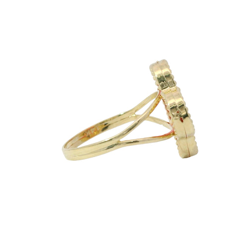 14KT Gold Ring Women's Jumbo Pink Clover with Beaded Border and Plain Split Band