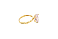 14KT Gold Ring Women's Pink Oval 4 Prong Plain Rope Band
