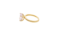 14KT Gold Ring Women's Pink Oval 4 Prong Plain Rope Band