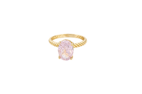 14KT Gold Ring Women's Pink Oval 4 Prong Plain Rope Band