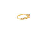 14KT Gold Ring Women's Pink Oval Center CZ Honeycomb Cutout Band