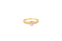 14KT Gold Ring Women's Pink Oval Center CZ Honeycomb Cutout Band