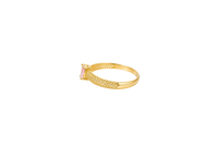14KT Gold Ring Women's Pink Oval Center CZ Honeycomb Cutout Band