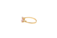 14KT Gold Ring Women's Pink Oval Center CZ Stone with 3 High/Low Round White CZ Stones Shoulders and Plain Band
