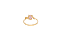 14KT Gold Ring Women's Pink Oval Center CZ Stone with 3 High/Low Round White CZ Stones Shoulders and Plain Band