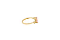 14KT Gold Ring Women's Pink Oval Center CZ Stone with 3 High/Low Round White CZ Stones Shoulders and Plain Band