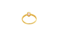 14KT Gold Ring Women's Oval Pink Center Stone with Rope Border Plain Diamond Cut Band