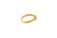 14KT Gold Ring Women's Oval Pink Center Stone with Rope Border Plain Diamond Cut Band