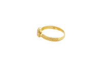 14KT Gold Ring Women's Oval Pink Center Stone with Rope Border Plain Diamond Cut Band