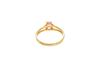14KT Gold Ring Women's Oval Pink Center Stone with Rope Halo and Rope Split Band