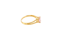 14KT Gold Ring Women's Oval Pink Center Stone with Rope Halo and Rope Split Band