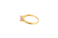 14KT Gold Ring Women's Oval Pink Center Stone with Rope Halo and Rope Split Band