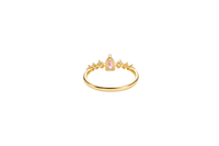 14KT Gold Ring Women's Pear Pink Center Stone with Three Round White CZ on Each Side Plain Band