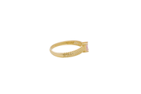 14KT Gold Ring Women's Pink Square Center CZ Honeycomb Cutout Band
