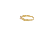 14KT Gold Ring Women's Pink Square Center CZ Honeycomb Cutout Band