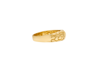 14KT Gold Ring Women's Two Tone Nugget Band with Two Rows of Three White CZ Stone Plain Border