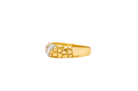 14KT Gold Ring Women's Two Tone Nugget Band with Two Rows of Three White CZ Stone Plain Border