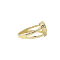 14KT Gold Ring Women's Plain Puff Heart with Greek Border and Plain Split Band